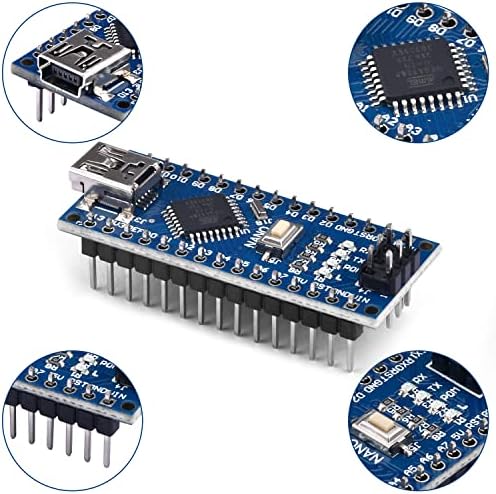 2-Pack Nano Board, Aideepen v3.0 Nano ATMEGA328P Placa de desenvolvimento CH-340 sem porta Mini USB de cabo com cabeçalhos de
