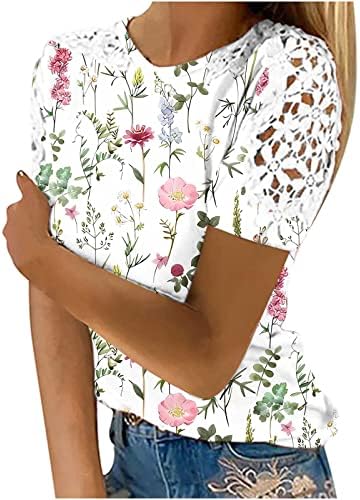 Tops for Women Floral Printing Circhas de verão, camisetas de túnica de manga curta feminina, camiseta de blusa