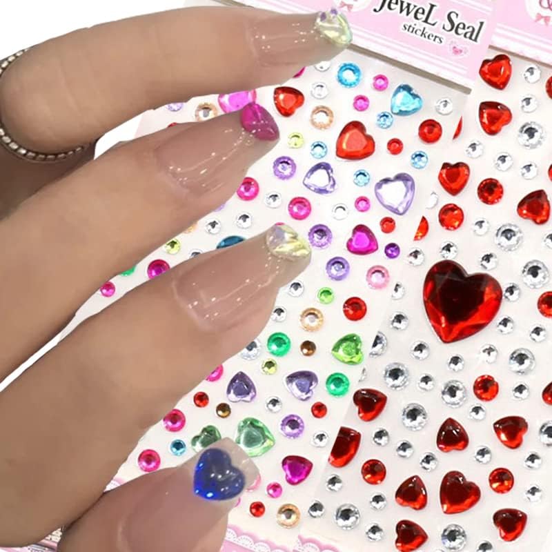 12 folhas do Dia dos Namorados Adoro o coração adesivos de tatuagem strass de unhas para mulheres corpora de olho gemas jóias colorido Diy Crystal Auto -adesivo Rainbow Makeup Diamonds