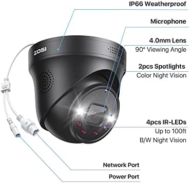 Zosi 4K Spotlight Poe Camera System com HDD de 2 TB, 8pcs 4k com câmeras de IP IP de Poe IP de 2 Wiror com áudio de 2 vias, 8