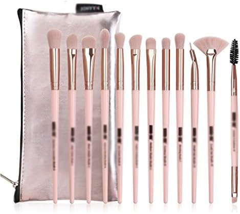 Xzjjz 12pcs escovas de maquiagem para olhos com bolsa cosmestic saco de ouro rosa maquia