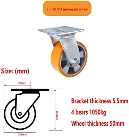 5 em poliuretano pesado poliuretano com roda-de-roda de roda plana de roda plana de roda plana de roda universa