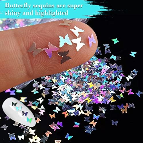 Skemix Butterfly Confetti glitter laser laser para artesanato de bricolage, decoração de unhas, decoração de festa - prata holográfica,