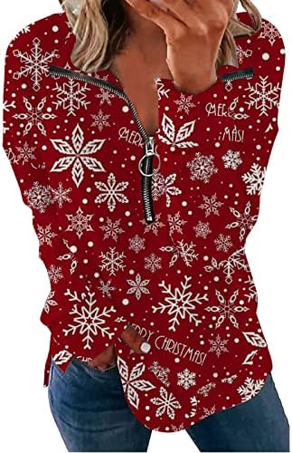 Moletons de Natal Narhbrg para a manga comprida Henley Tops Pullover com Zipper Casual Loose Fit de decote em V Tunics