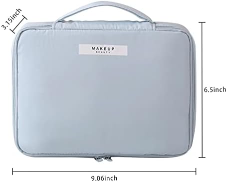 Cutestereet Big Nylon Cosmetic Bag Zipper Partição para sacos de maquiagem de armazenamento Bolsa de Tolietry para mulheres azul
