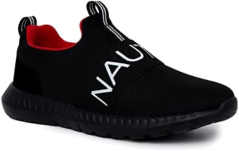 Nautica Kids Boys Youth Athletic Fashion Sneaker Running Shoe-Slip on-Black Soll Red-Little Kid/Big Kid