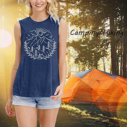 Mulheres Caminhadas de camping tanque externo Tampa de verão Montanha natureza engraçada impressão gráfica redonda pescoço