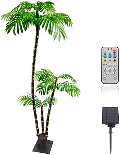 Solar Artificial Palm Tree 6ft 3trunks 241 LIDED Outdoor iluminado com 8 modos para decoração de natal de Tiki Bar, simulação Trepical Palm Tree Light para casa de praia piscina havaiana decorações de festas havaianas