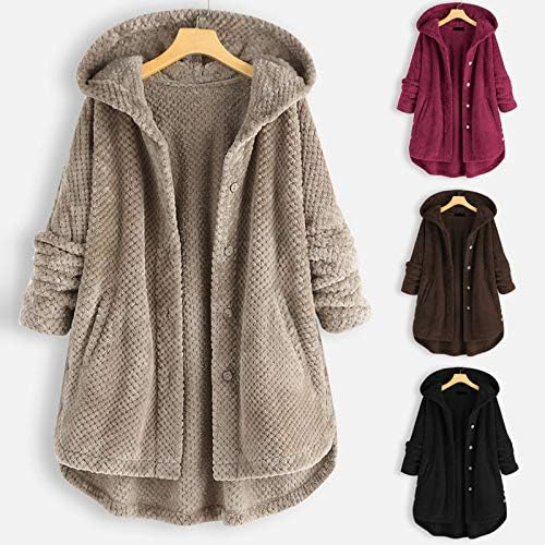 Aodong Casacos de inverno para mulheres 2022 Fuzzy lã de lã quente sobretudo botão de pelúcia de lapela