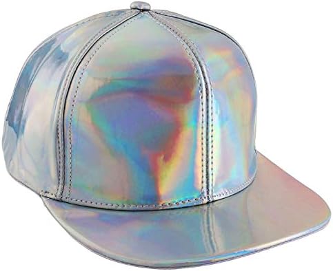 FALETO Ajustável Base de beisebol brilhante ajustável Rainbow Rainbow Reflexivo Hip Hop Rave Hat Metallic Casual Cap