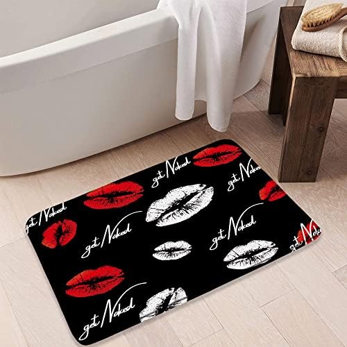 Obtenha um tapete de banho nua lábios sexy lábios vermelhos se atrapalharam garotas românticas Modern Fashion Beijando sinal de decoração de banheiro preto tapetes de microfibra espuma de memória