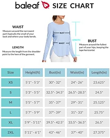 Camisas do sol Baleaf Women UPF 50+ Tops de caminhada de manga comprida Roupa ao ar livre de proteção UV rápida seca rápida