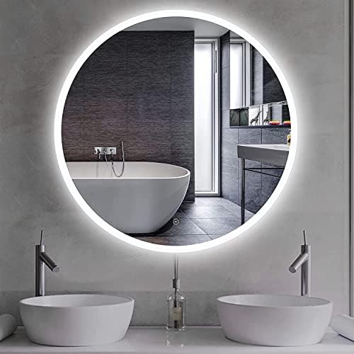 Bonverre 32 polegadas de banheiro redondo espelho LED com luzes, espelho iluminado com iluminação iluminada de parede, 3 cores, espelho de vaidade diminuído, espelho iluminado por círculo sem moldura