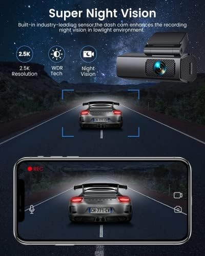 Câmera de carro da câmera da câmera de traço 1080p, câmera de painel de wifi euki para carros, came de traço frontal com visão noturna, 170 ° de largura, monitor de estacionamento de 24 horas, gravação de loop, sensor G, controle de aplicativos