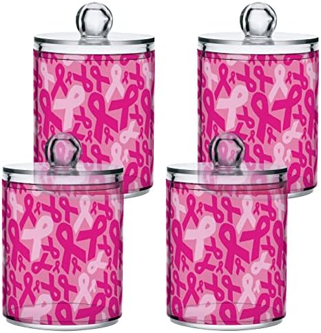 Hjjkllp 4 pacote câncer de mama fitas de rosa rosa Jarra de boticário de plástico transparente Conjunto para cotonete de algodão, cotonete, almofada, fio