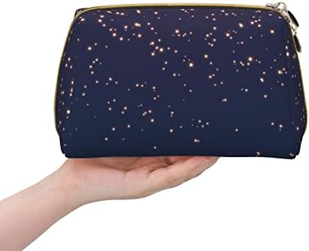 FFEXS Céu azul marinho e estrelas bolsa cosmética, bolsa cosmética de couro, bolsa cosmética de viagem de grande capacidade,