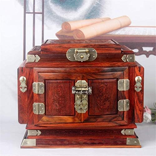 Organizador de caixa de jóias de jóias XJJZS, caixa de jóias de madeira grande, espelho e fechadura embutidos, caixa de armazenamento