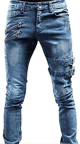 House Boy Casual Mid-Rise's Jeans Fit Ripped Troushers Slim Straight Men Slip Slip