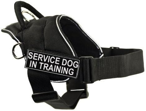 DT Fun Works Arnês, cão de serviço em treinamento, preto com acabamento refletivo, grande-se encaixa em tamanho: 32 polegadas a 42