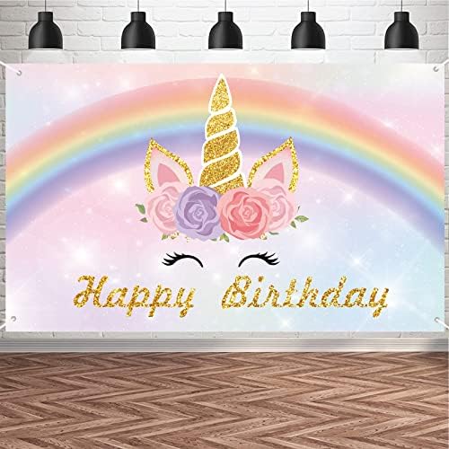 Caso -pano de aniversário de 6x3.6ft Unicorn para meninas Banner de aniversário de unicórnio Rainbow Flower Unicorn Birthday
