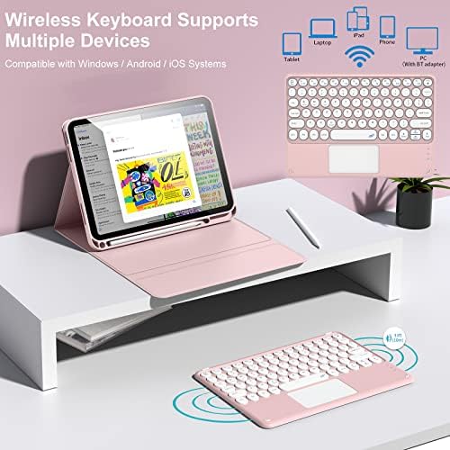 Kenke iPad 10th Generation Teclado Caixa 2022, teclado redondo do touchpad com suporte para lápis, Bluetooth Wireless
