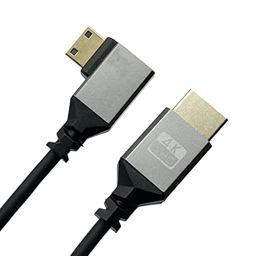 Seadream 4k Angulado Mini Hdmi para HDMI Cable HDMI 2.0 Male para Mini HDMI Male com cabo trançado 4K 60Hz, Conector de alumínio banhado