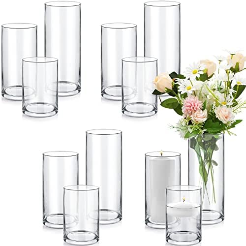 Conjunto de Sieral de 12 vasos de cilindro de vidro 6, 8, 10 polegadas de altura de altura de cale vidro portadores de