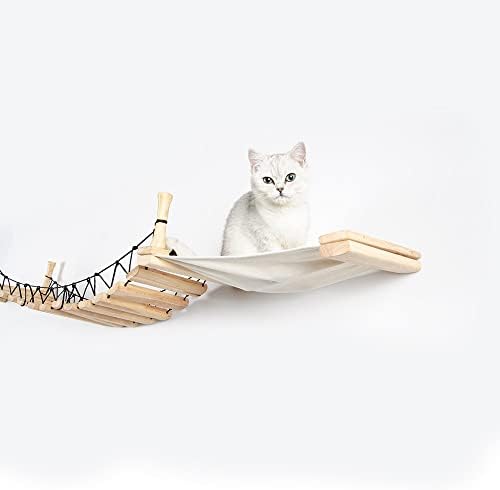 Ponte de gato de madeira com barrancos de Walnuta arranhando arranhões na parede Móveis de pet de câmara de pet da casa de escalada