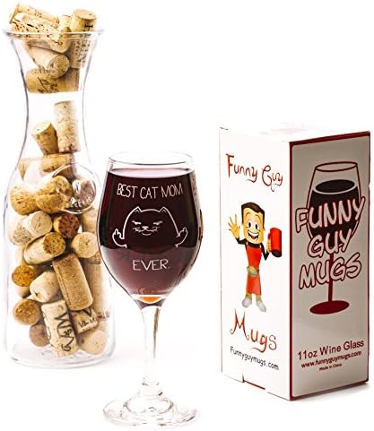 Funny Guy Canelas Melhor Mãe Cat Mãe Ever Wine Glass, 11 oz - Divertido amante de gatos Copos de vinho com provérbios - aniversário