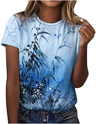 Camiseta da blusa para mulheres de manga curta 2023 Crew Crew pescoço de pescoço gráfico de impressão de flor FLOR FLURNCH LONCE Camasta