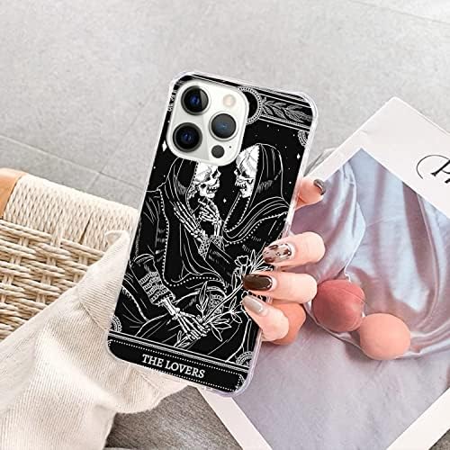 The Lovers Tarot Card Skull Black Case Compatível com o iPhone 14 Pro Max, Tripppy Psychedelic Tarot Cart Card Cool Skeleton Case