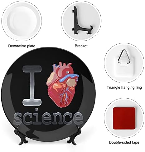 I Lvoe Science Heart Bone China Decorativa Placas de cerâmica redonda Craft With Display Stand for Home Office Wall Dinner Decor
