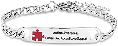 TGLS Red Puzzle Puzzle Autismo Alert Alert Pulseira para mulheres Mens Love e Apoio Pulseiras de cadeia de aço inoxidável ajustável autistas