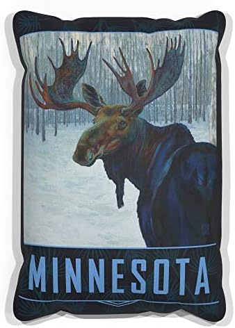 Minnesota Winter Moose Canvas Jogue travesseiro para sofá ou sofá em casa e escritório da pintura a óleo do artista Kari Lehr 13 x 19.