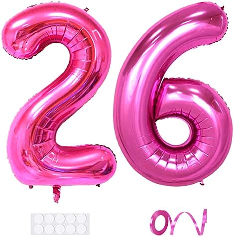 XIHUIMAY Número 26 Balões de balão digital 40 polegadas Alfabeto 26 Balões de aniversário Digit 26 Hélio Big Balloons para festas de aniversário Supplies Bachelorette Bridal Shower, Rose Red Número 26