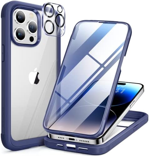 Série de vidro miracase projetado para iPhone 14 Pro Max Case 6,7 polegadas, [2023 Upgrade] Case de corpo inteiro com protetor de tela de vidro temperado de 9h embutido, com protetor de lente da câmera, brilho transparente