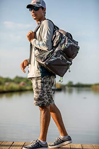 Evolution Fishing Largemouth Double Decker 3600 Tackle Backpack - Camuflagem de água, mochila ao ar livre com 3 bandejas de