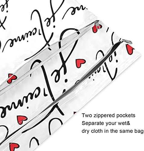 Zzxxb eu te amo romântico francês impermeável bolsa molhada fralda reutilizável bolsa molhada com bolso com zíper para viajar