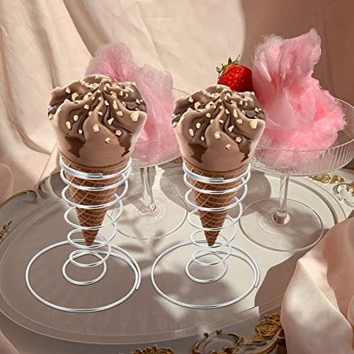 Yardwe Cone Stand Metal Waffle Cone Titular 4pcs Aço inoxidável Stand Stand Pizza Waffle Cone Stand Stand Cone Display