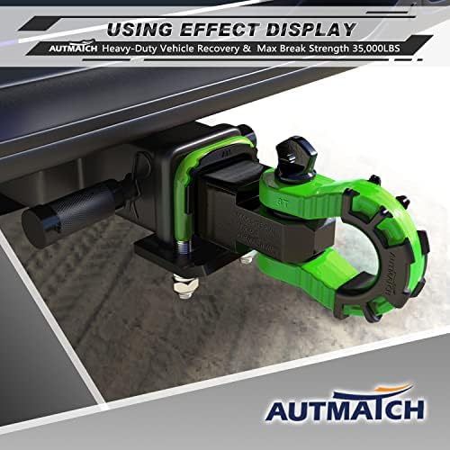 Autmatch Hitch apertador Anti-Battle Gamp with Mega Shackle Hitch Receiver de 2 polegadas, alcance mega d anel e alfinete de travador de 5/8 , kit de receptor de serviço pesado para recuperação de veículos, verde