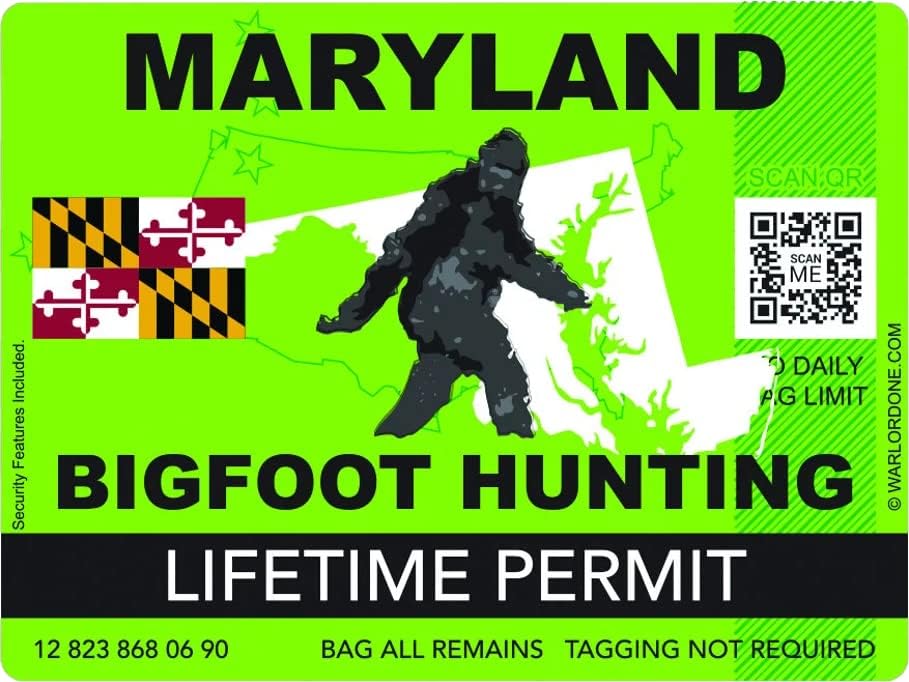 Maryland Bigfoot Hunting Permission Adesivo Auto Adesivo Vinil Sasquatch Lifetime - C3290 - 6 polegadas ou 15 centímetros Tamanho