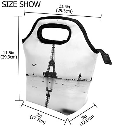Lancheira VIPSK Lunhana de lanche Eiffel Tower preta e branca, Bolsas de almoço de piquenique à prova d'água de viagem ao ar livre com zíper, preto