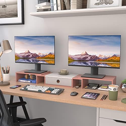 Westree Triple Dual Monitor Stand Riser com gaveta, extremamente grande ajustável para 2 ~ 3 monitores, solt para telefone e