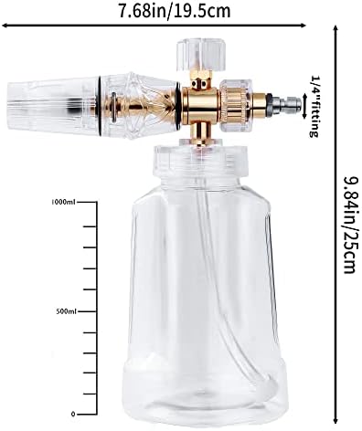 Canhão de espuma - pistola de arruela de pressão com conexão rápida de 1/4 de polegada e pulverizador de lavagem de carros de bico ajustável com garrafa de 1 L, canhão de espuma de carro profissional se encaixa na maioria dos acessórios de lavagem de energia
