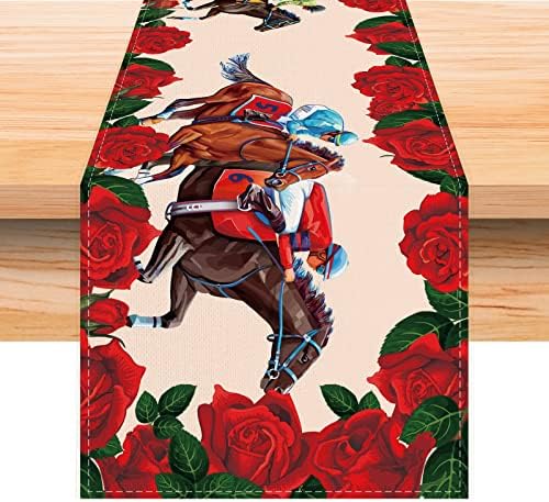 Jiudungs ​​Linen Kentucky Derby Horse Racing Table Runner 72 polegadas Decoração de jogo de corrida de cavalos Kentucy