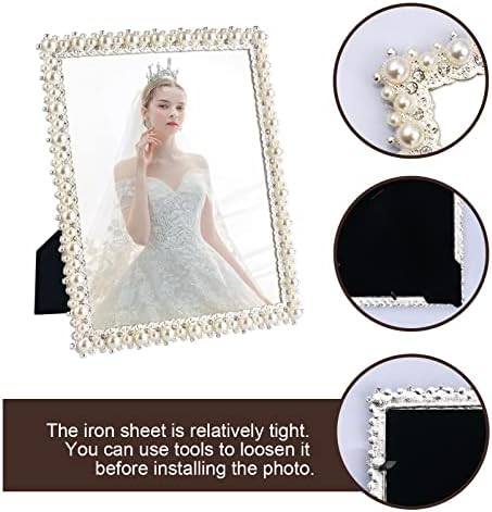 8x10 quadro de imagem com pérola e decoração de cristal para foto de casamento, moldura ornamentada prateada para tela de mesa