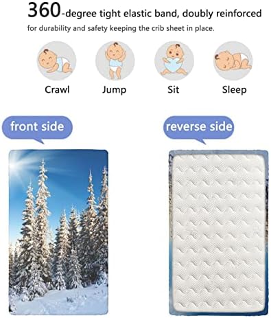 Mini-berço com tema da montanha de neve, lençóis de berço, lençóis portáteis de mini berço, lençóis de cama macios e respiráveis