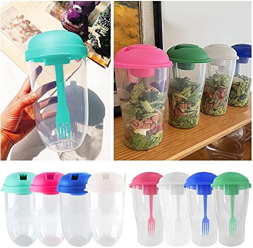 Conjunto de recipientes de viagem de vegetais frescos, óculos plástico de plástico de plástico transparentes com garfo e porta, branca