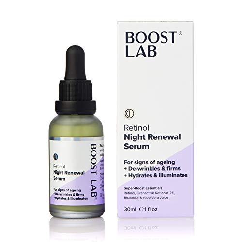 Boost Lab Retinol Night Renewal Serum para mulheres, enfrenta anti-rugas e antienvelhecimento, linhas finas sob os olhos, empresas para cima, hidrata e ilumina sua pele- parabenos, sulfato, fragrância livre- 30 ml
