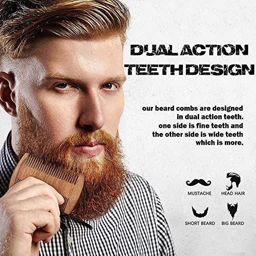 Skypia Wooden Beard pente e estojo para homens barba, dentes duplos finos e grossos, pente de bolso perfeito para barbas e bigodes,